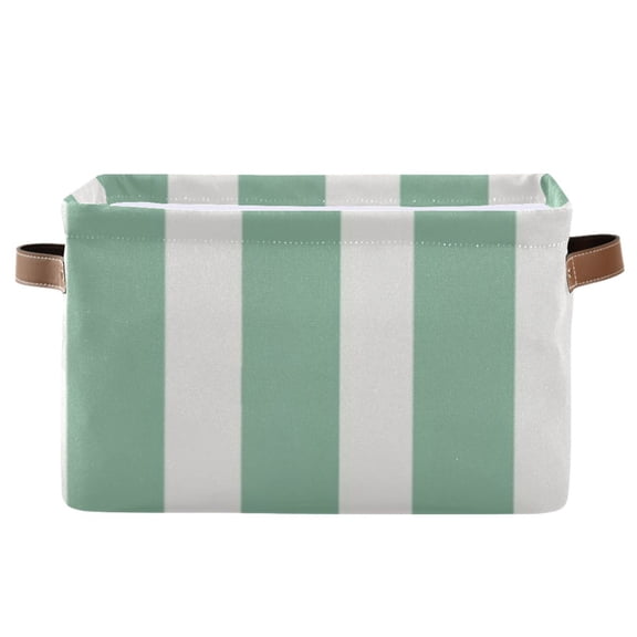 Mint Green Narrow Stripes Square Storage Bins with Handles Collapsible Containing Box 1 Pack