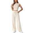 thumbnail image 2 of INSPIRE CHIC Women's 2 Piece Casual Sets Crew Neck Sleeveless Cropped Tank Wide Leg Pants Summer Lounge Set, 2 of 4