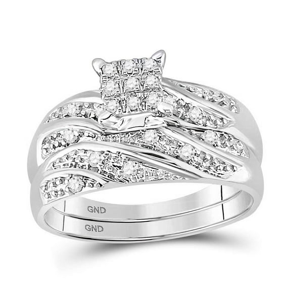 14K White Gold His Hers Round Diamond Square Matching Wedding Set 1/3 Cttw, Womens Size: 5-10, Mens Size: 7-13