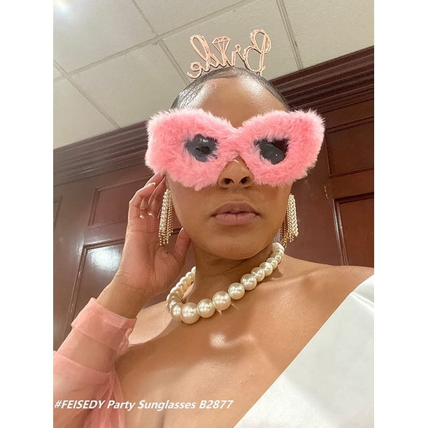 FEISEDY Women Plush Fuzzy Cat Eye Sunglasses Punk Soft  display picture 2