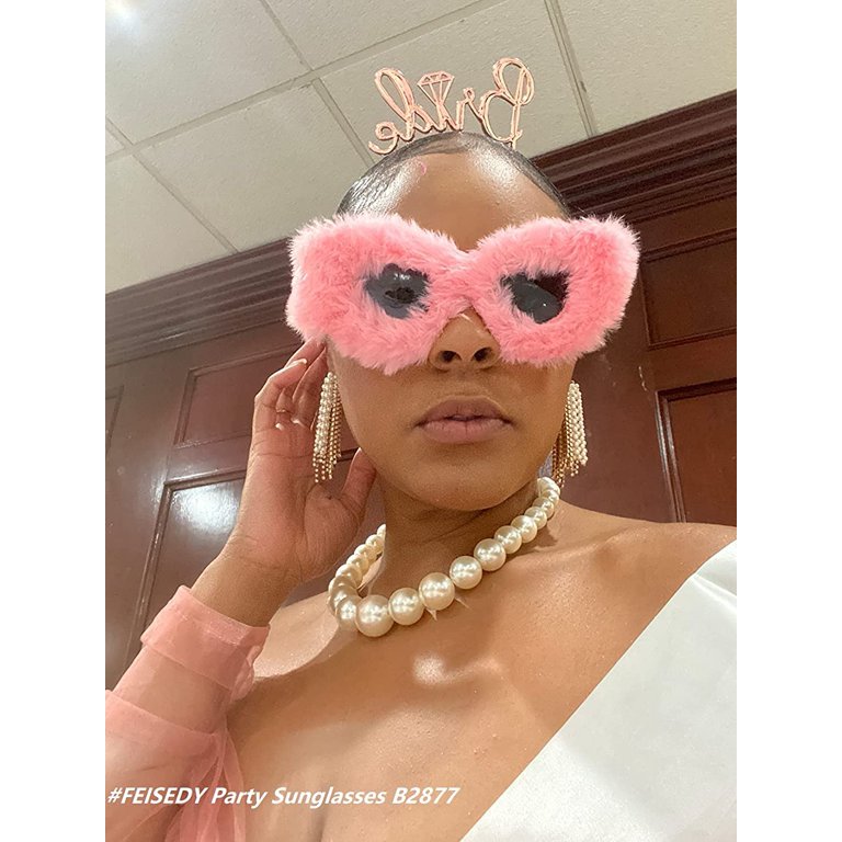 Plush Fuzzy Cat Eye Sunglasses Punk Soft Velvet Shades Party Masquerade Eyewear FEISEDY Women Plush Fuzzy Cat Eye Sunglasses Punk Soft  main image 2