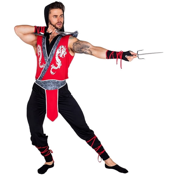 Roma Costume 5040 - 6pc Deadly Combat Ninja, Black/Red, Large