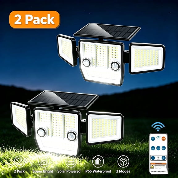 PUCACHI Solar Outdoor Light,3000 LM Waterproof LED Motion Sensor Light with Remote 248 LEDs 270° Wide Angle 3 Modes for Porch Garage Yard, 2 Pack