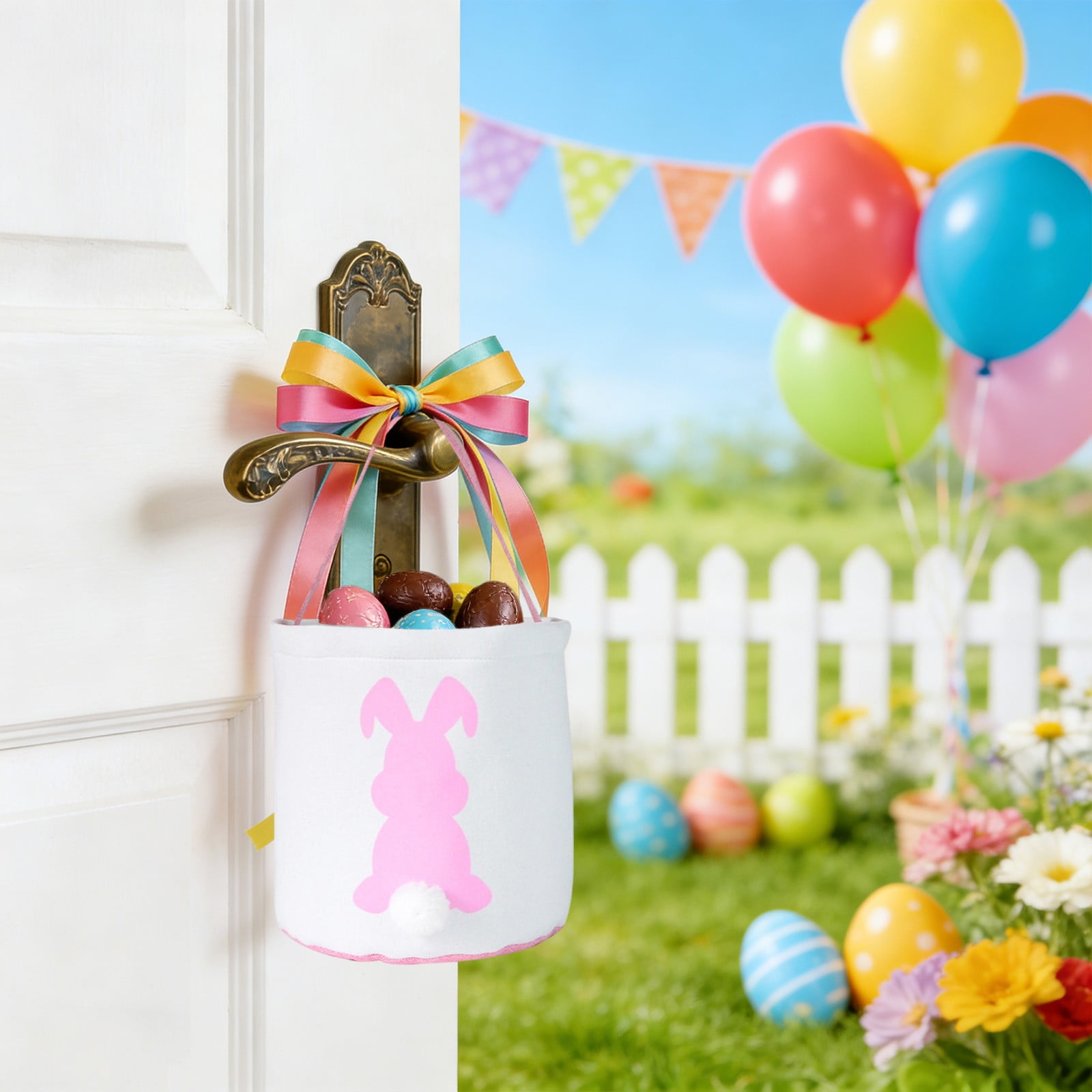 Lunxisen 2 Pcs Easter Decor Rabbits Tassel Bag Easter Egg Storage Tote for Holiday Party Gift Basket Organizer