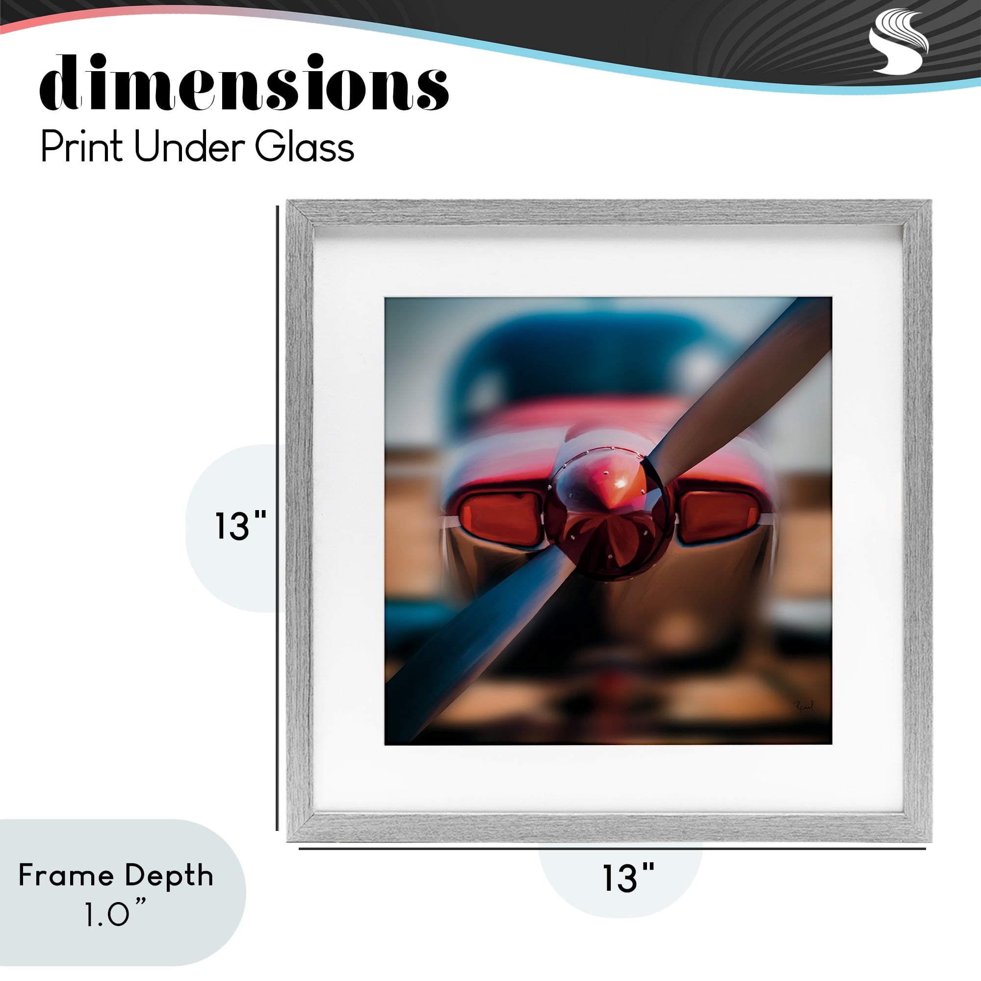 Stupell Industries Red Aircraft Propeller Gray Framed Print Under Glass, design by Renel Peters