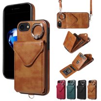 Dteck Crossbody Wallet Case for iPhone SE 2022/SE 2020/7/8 with Card Holder, PU Leather Case with Shoulder Strap, Purse Shockproof Flip Cover for iPhone 8/7/SE3/SE2 4.7 Inch,Brown