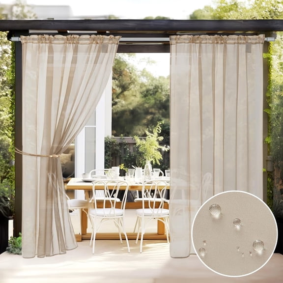 Outdoor Sheer Curtain Beige 54"W x 108"L (Pack of 2)