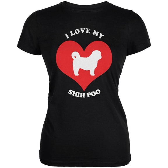 Valentines I Love My Shih Poo Black Juniors Soft T-Shirt - Medium