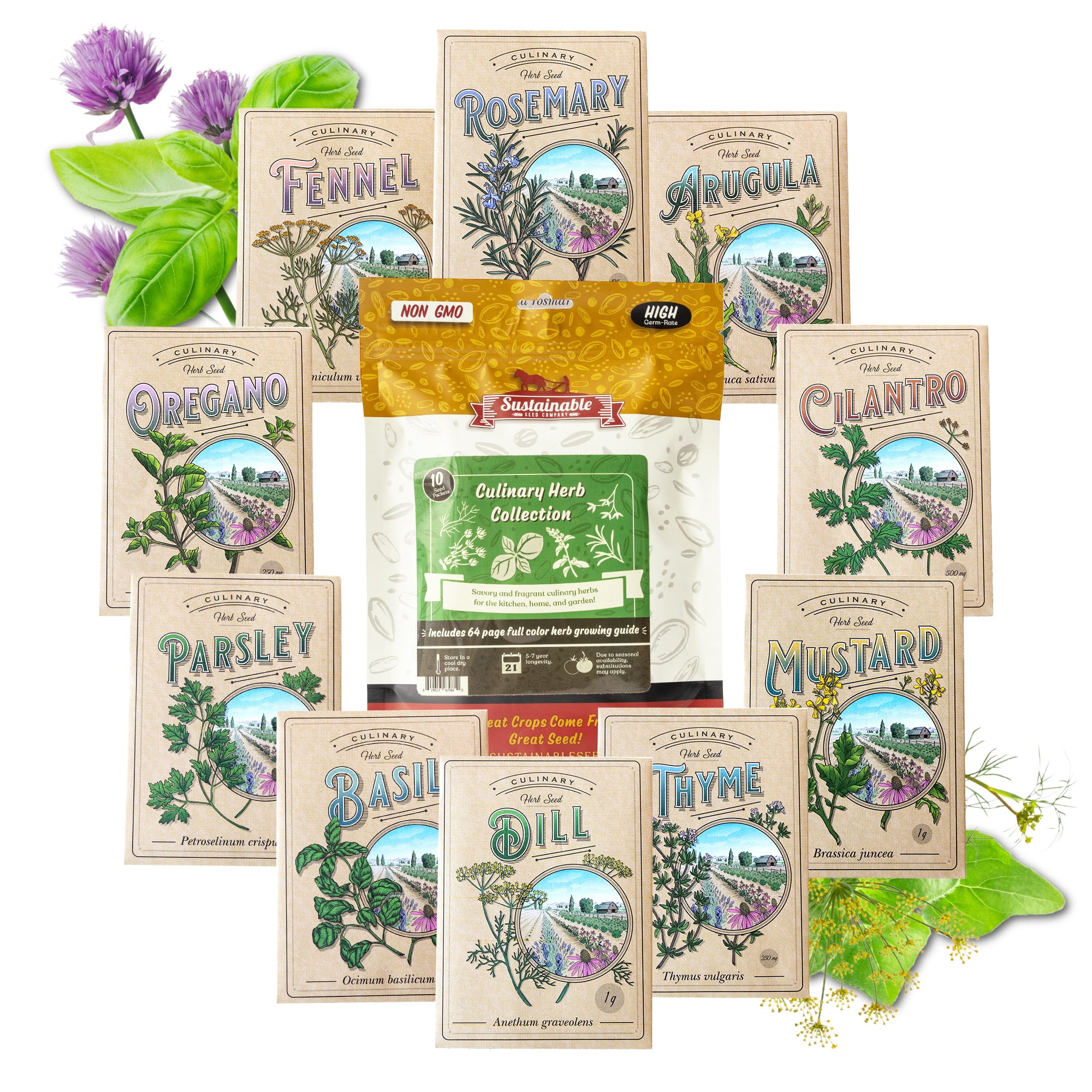 Culinary Herb Seed Collection - 100% NON-GMO, Easy-to Grow Heirloom Seeds - from a REAL Seed Company!