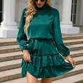 thumbnail image 6 of biudgviw Cocktail Dresses for Women Elegant Long Sleeve High Neck Mini Dress Fall Loose Ruffle Hem Layered Party A-Line Dress, 6 of 7
