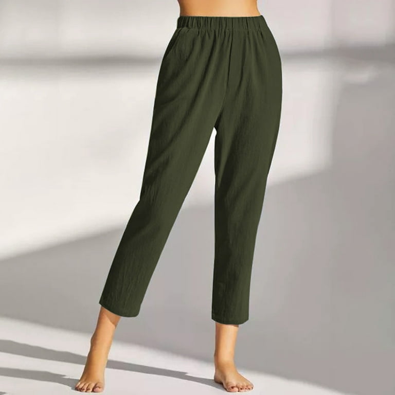 Up to 30% off Clearance! Zanvin Fall Clothes for Women Savings! Fashion  Women Summer Casual Loose Cotton and Linen Pocket Solid Capris Pants Green  XXL