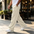 thumbnail image 3 of Havenx Sweatpants for Men Straight Wide Leg Drawstring Jogger Pants with Pockets Elastic Waist Open Bottom Sweatpant Loose Fit Soft Fall Winter Comfy Workout Streetwear,Beige XL, 3 of 7