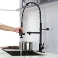 thumbnail image 4 of WOWOW Commercial Kitchen Faucet with Pre-Rinse Sprayer, 28-Inch Height Solid Brass Kitchen Sink Faucet 1 or 3 Hole Deck Mount, Matte Black Spring Kitchen Faucet with Dual Swing Spout, 4 of 8