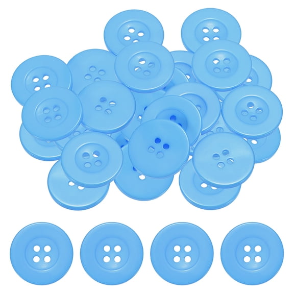 Uxcell Sewing Buttons [50pcs] - 1 Inch/ 25mm 40L Resin Round Flat 4-Hole Craft Replacement Buttons for Coats & Sewing Clothing & DIY - [Sky Blue]