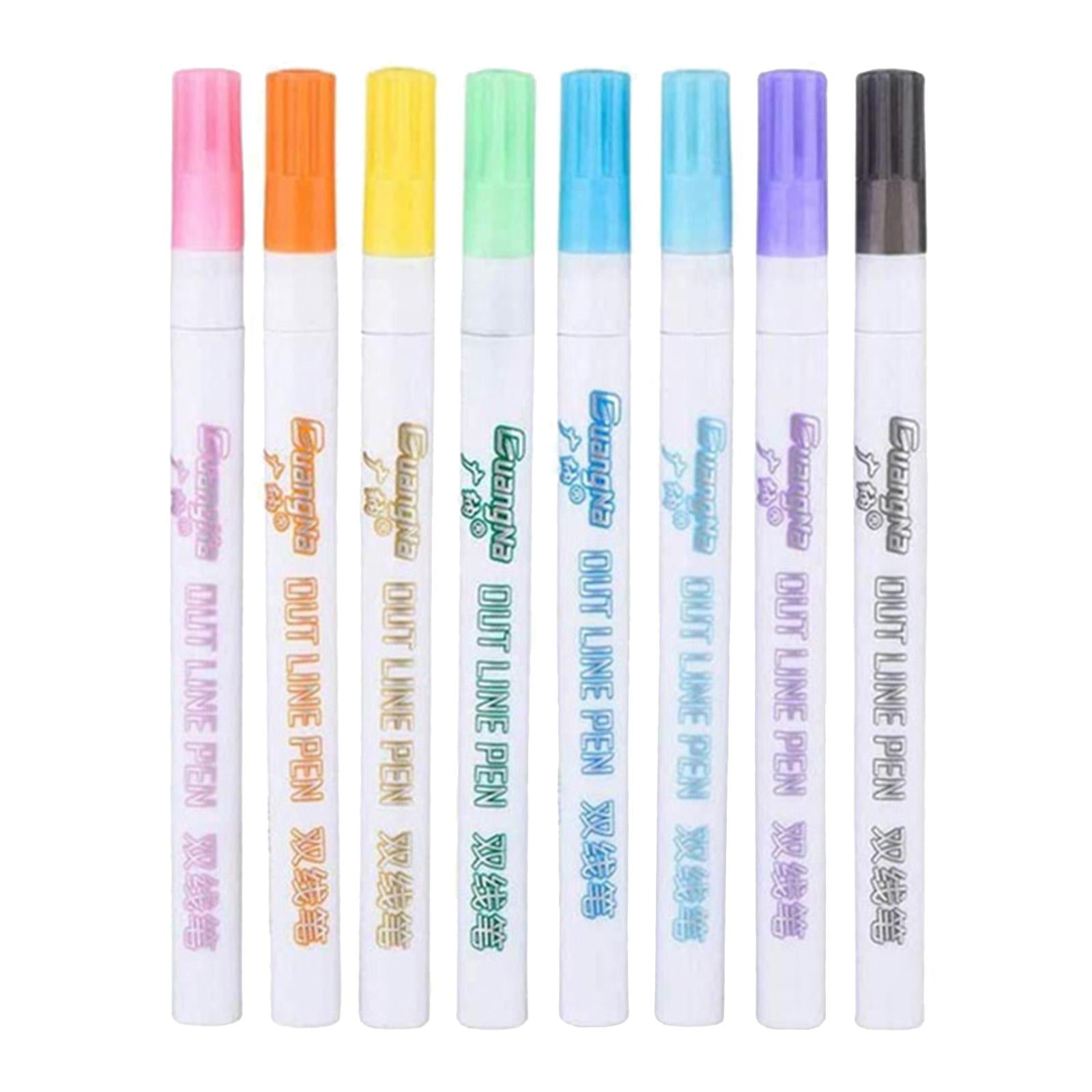 8 Pcs/Set Marker Pen Magic Double Line Outline Art Drawing Pens Gift Card Writing Stationery for Journaling Doodling Scribbling Planning Highlighting