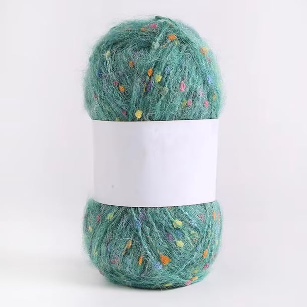 Xiao Hua Hilo de mohair de 200 g con puntos de colores, hilo suave para tejer a mano, crochet, para bufandas, chales y manualidades, color verde lago.