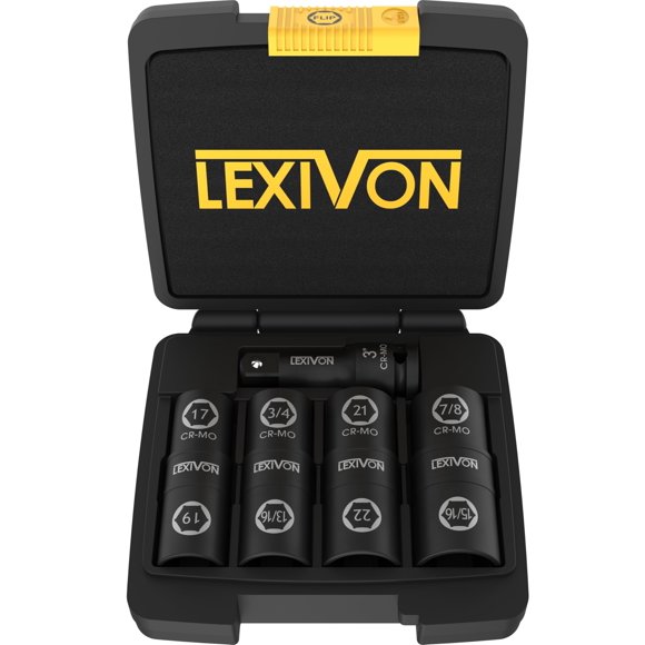 LEXIVON Ensemble de Douilles à Écrou de Boulon, Entraînement de 1/2 Po / Conception Innovante de Douille Rabattable 8-en-4, Couvre les Écrous de Roue en Po et Métriques les Plus Couramment Utilisés