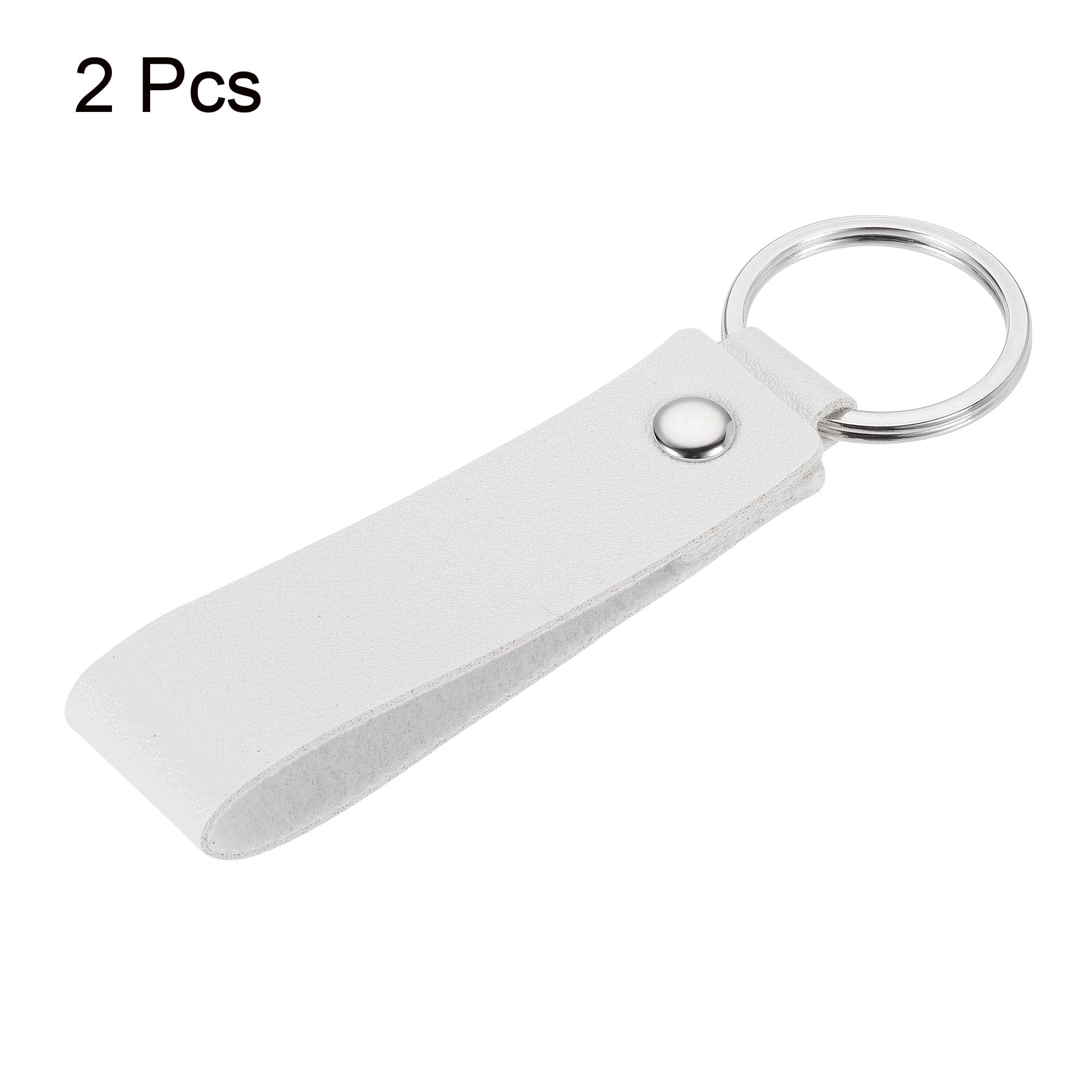 Uxcell Circle Keyring PU Ornament Key Holder Lanyard Leather Keychain,  White 2 Pack 