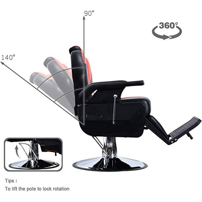 BarberPub Heavy Duty Reclining Barber Chair All Purpose Hydraulic Salon Chair for Barbershop Stylist Tattoo Chair 2687 Black Red