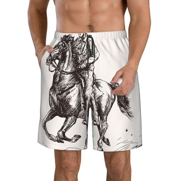 Balery Cowboy Ride A Horse Traje de Baño Estilo Hawaiano para Hombre, Shorts de Secado Rápido con Bolsillos-Small