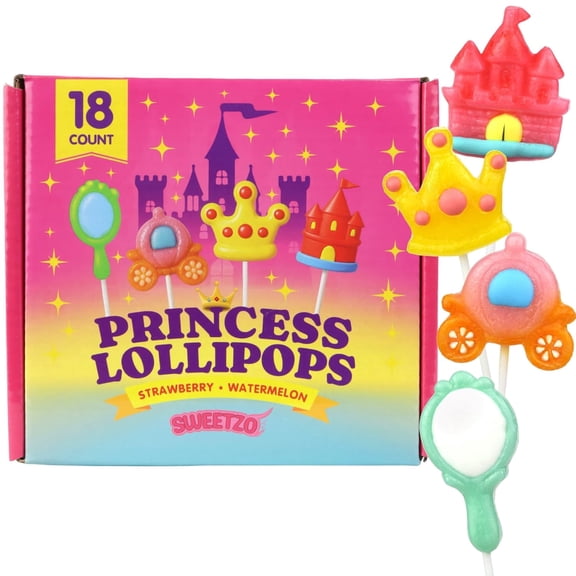 Princess Lollipops, Castle, Crown, Carriage and Mirror Suckers, Birthday Party Candy, 18 Count, 7.62 Ounce Box