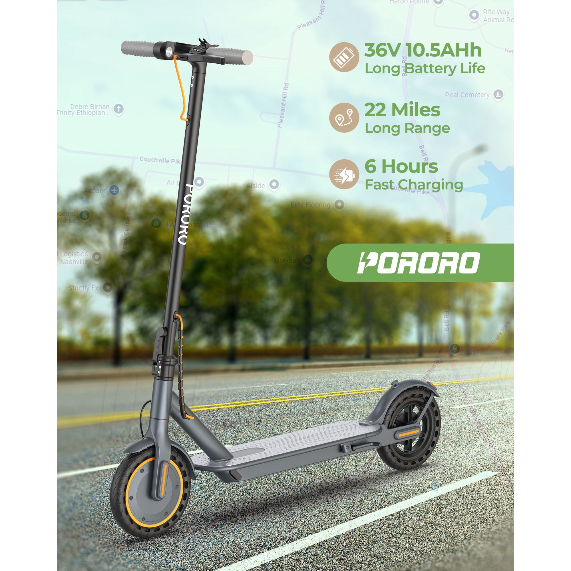 PORORO HES20 Electric Scooter for Adults, Max 19 Miles Range, with 8.5" Tires, 350W, 10.5Ah, 19MPH, Black