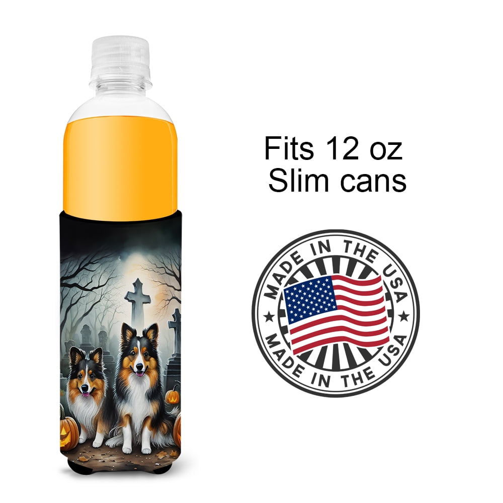 Carolines Treasures  0.25 x 6.5 x 4 in. Sheltie Spooky Halloween Hugger for Ultra Slim Cans