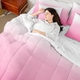 thumbnail image 4 of Feelyou Teens Abstract Ombre Twin Bedding Sets 7-Piece, Girly Pink Gradient Bedding Comforter Set, Modern Fashion Princess Reversible Sheet Sets, Microfiber Bedroom Decor, 4 of 8