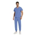thumbnail image 2 of Men's Workwear Scrubs 2-Piece Uniform Set, Solid Color Cross V-Neck Short Sleeve Pocket Tee and Pants, For Medical Nursing Professionals,Blue,2XL, 2 of 5