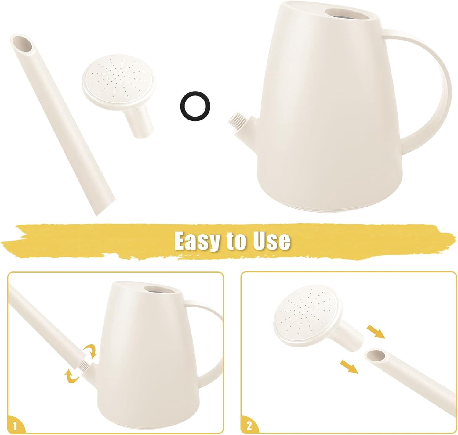 Watering Can for Indoor Plants, Small Cans House Plant Garden Flower, Long Spout Water Outdoor Plants 1. 8L 1/2 Gallon (White)