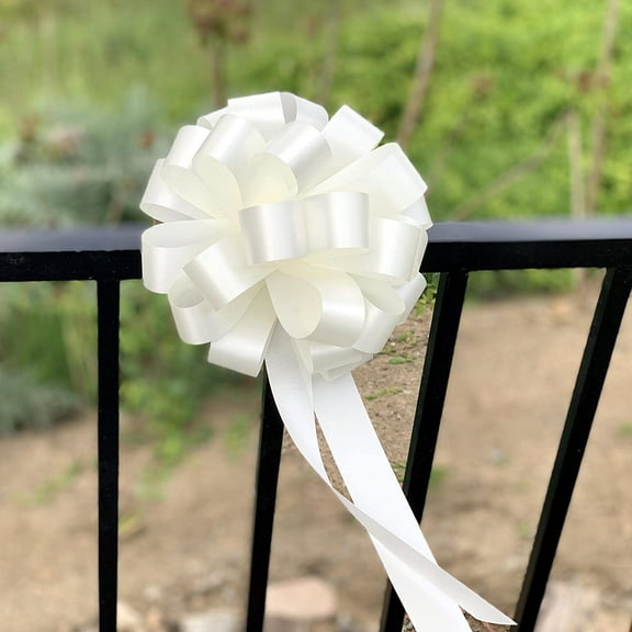 Ivory Pull Bows with Tails - 8" Wide, Set of 6, Wedding, Reception, Mother's Day, Christmas