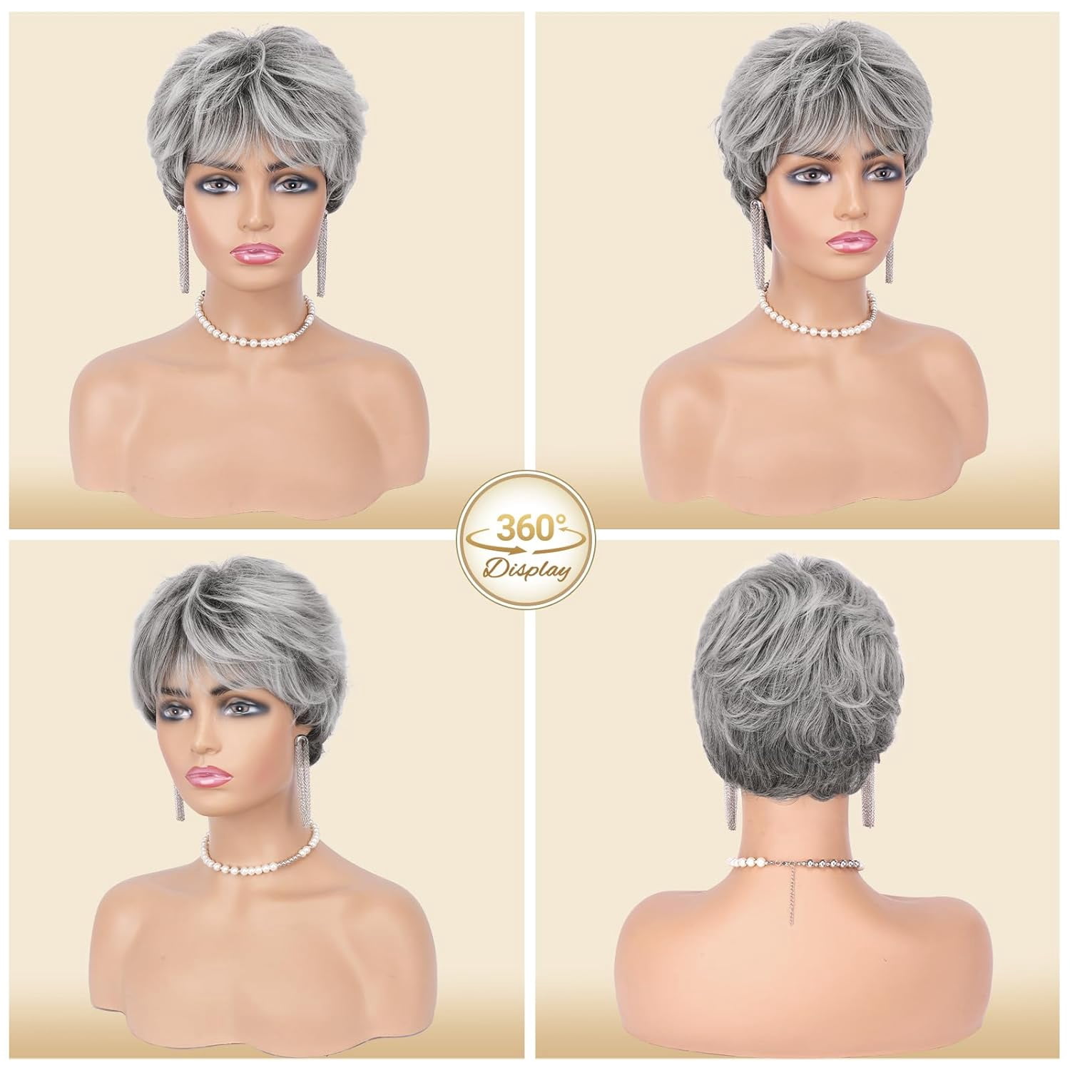 UTOURS Grey Pixie Wigs for Women - Gray Short Natural Layered Haircut Synthetic Heat Resistant Hair Wig for Daily Costume