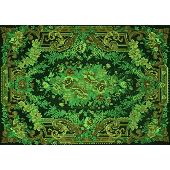 Ahgly Company Indoor Rectangle Medallion Green French Area Rugs, 7' x 10'