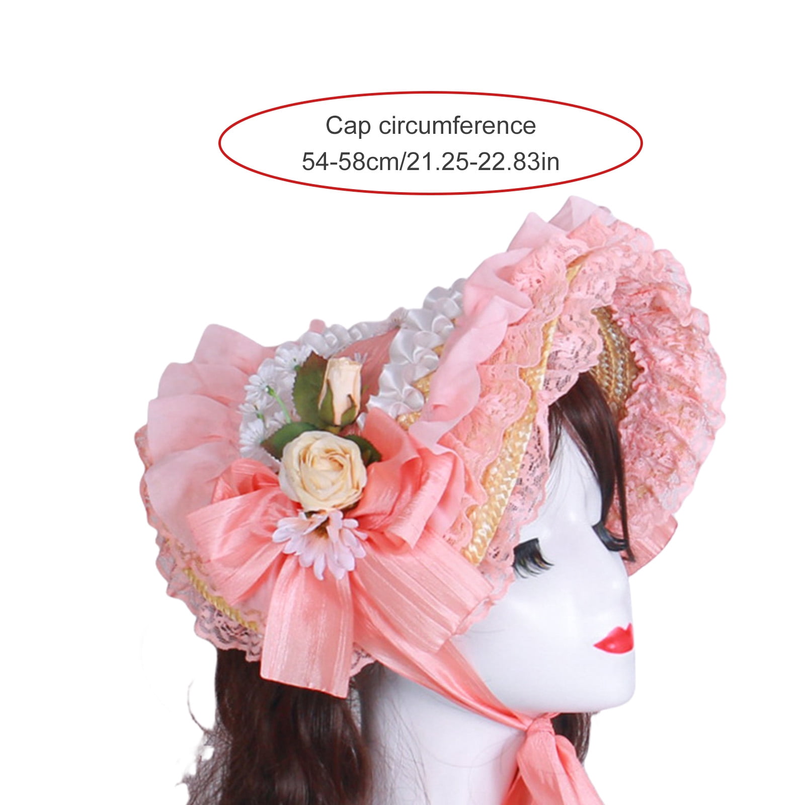 Breathable Straw Bonnet Hat Comfortable Victorian Theme Fascinator Hat With Lace Trim and Flower For Cosplay Gatherings