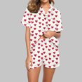 thumbnail image 2 of yoeyez Womens Pajama Silk Satin Pajamas Set Love Heart Printed Sleepwear 2 Piece Sets Button Down Short Sleeve Tops and Shorts Pjs Set Loungewear White XL, 2 of 6