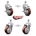 thumbnail image 2 of 4 Inch Maroon Polyurethane Wheel Swivel ½ Inch Threaded Stem Caster Set 2 Brakes, 2 of 2