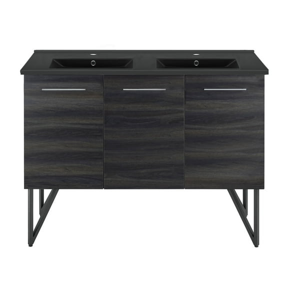 Annecy 48 in. Black Walnut, Double Basin Bathroom Vanity With Black Ceramic Sink Top