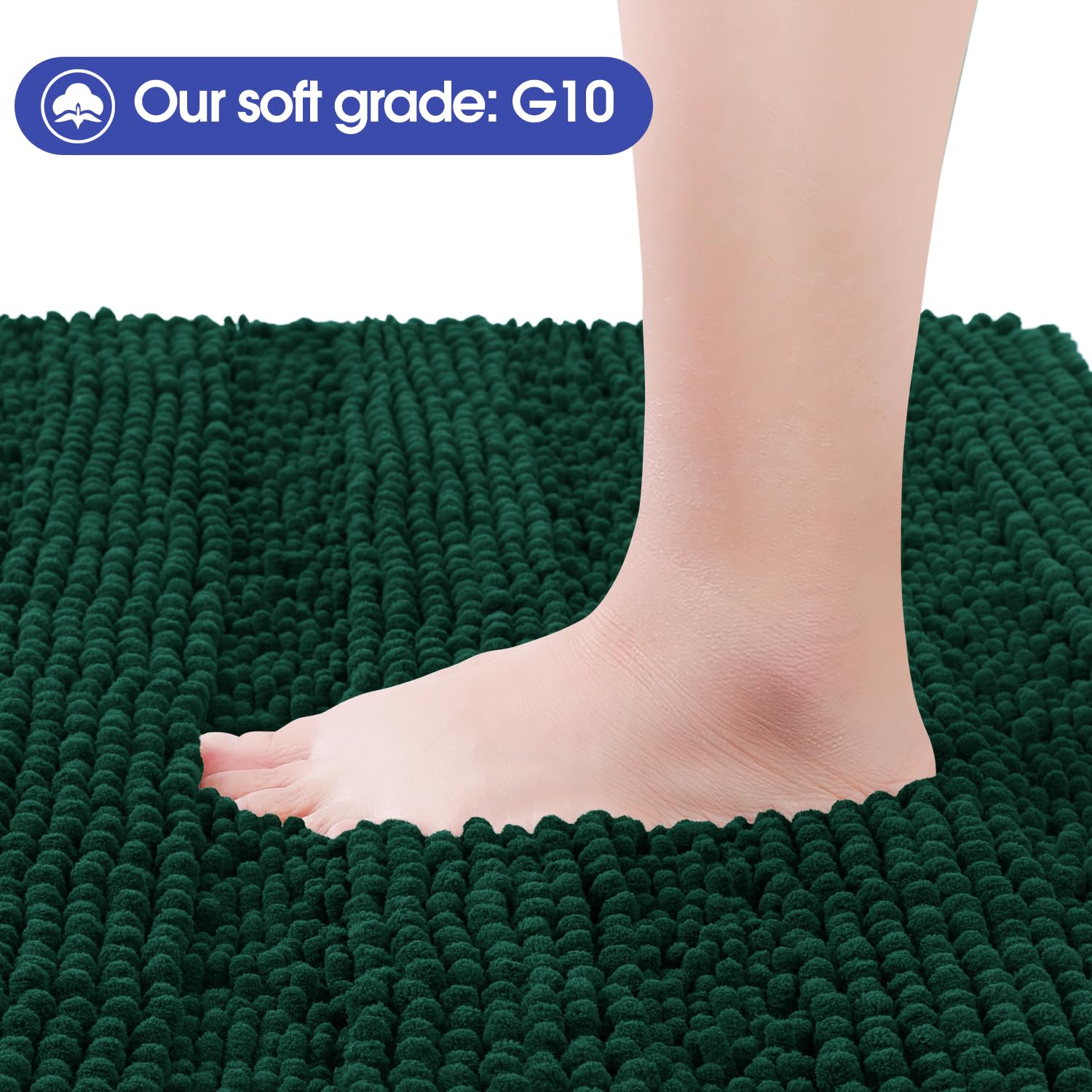 HAKUNA Striped Chenille Bath Rug Set, Deep Green, 2-Piece photo 2