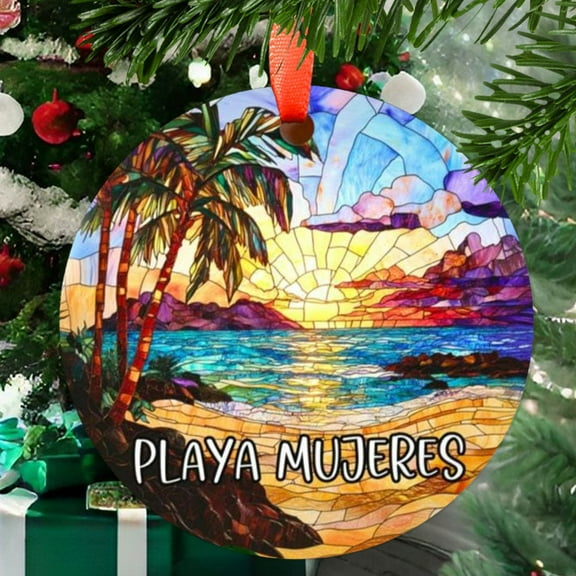 Playa Mujeres Christmas Ornament, Ceramic/Acrylic - Playa Mujeres Travel Souvenir, Tree Hanging Ornament, Vacation Keepsake 2025, Gift for Adventurers, 2025 Collector’s Piece
