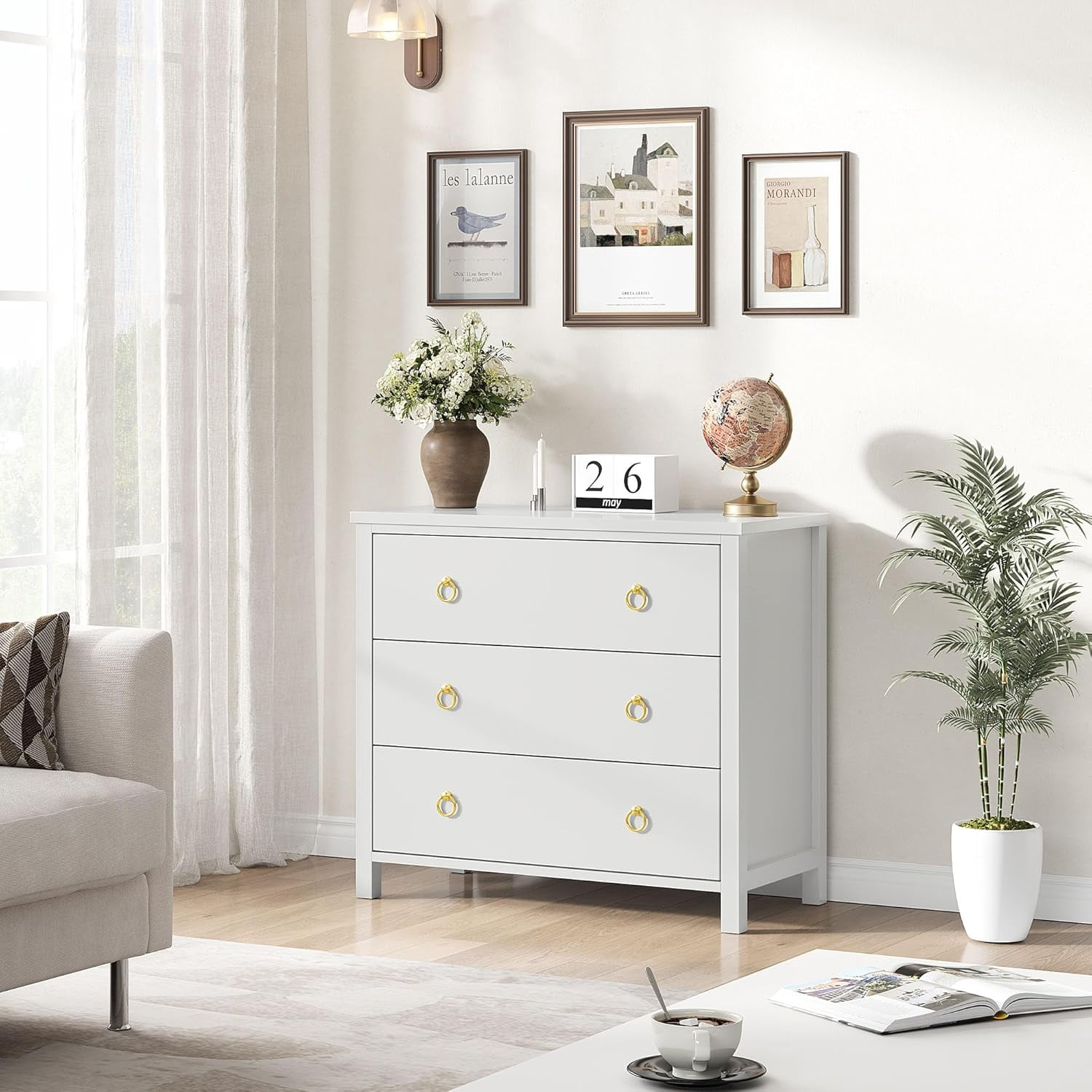 3 Drawer Dresser for Bedroom, 31.5 Inch Wide Chest of Drawers, Tall Freestanding Storage Cabinet & Clothes Organizer for Living Room, Hallway, White
