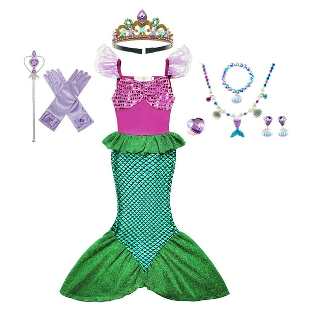 Vestido de princesa Ariel de La Sirenita para niños, disfraz de Cosplay para niñas, fiesta de cumpleaños de Halloween, ropa de verano de hadas, VestidoXL Gao Jinjia LED