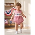 thumbnail image 6 of BemeyourBBs Newborn Baby Boy Girl 4th of July Outfit Independent Day Summer Smocked Bubble Romper Patriotic American Flag Embroidery Sleeveless Gingham Plaid Bodysuit Jumpsuits, 6 of 9