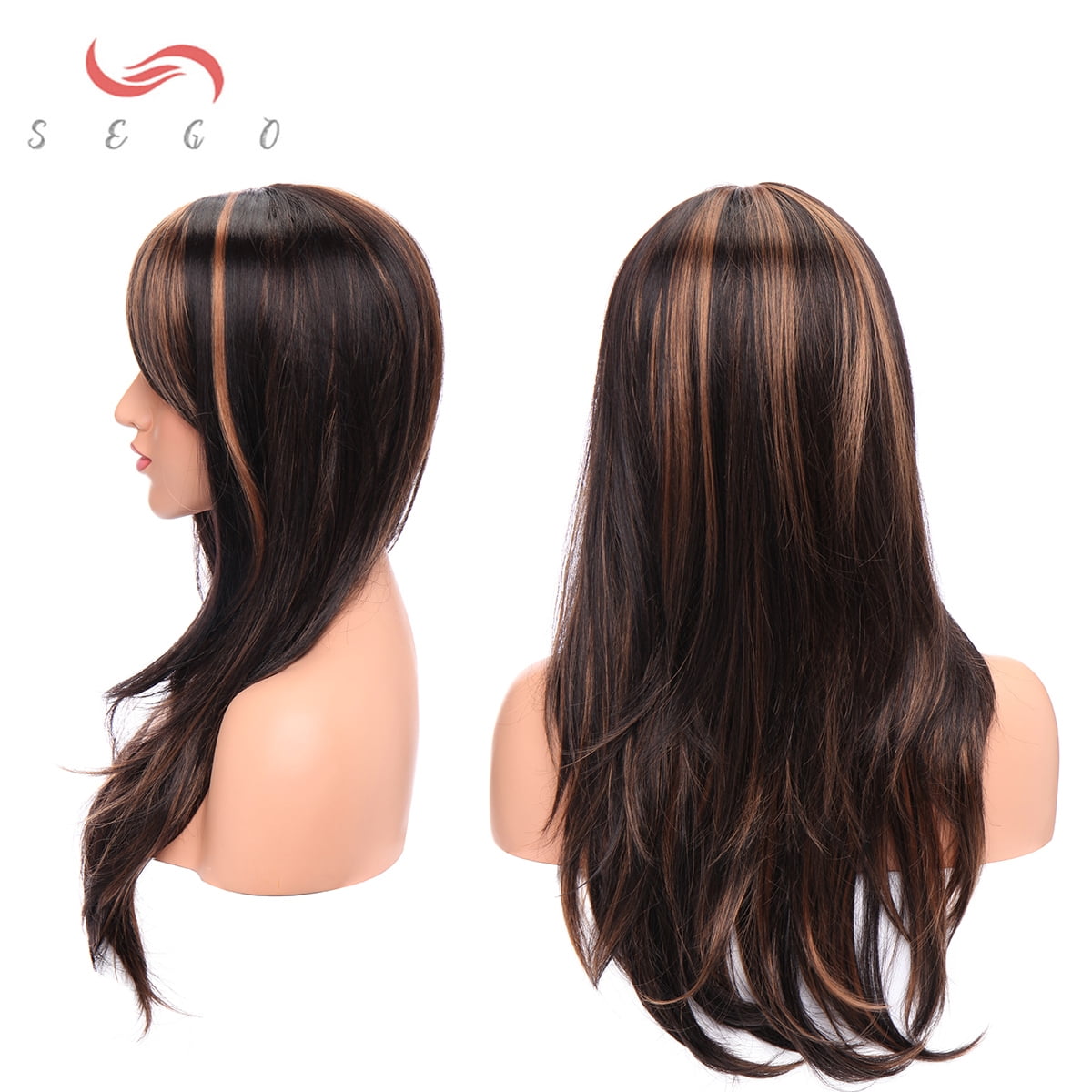 SEGO Long Curly Synthetic Hair Wig with Bangs Short Fluffy Wigs Full Head Heat Resistance Hair Wig for Women