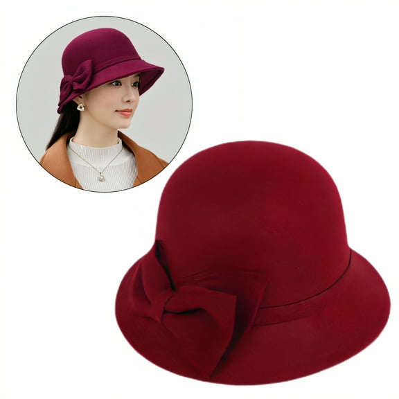 TELOLY Winter Hats for Women,Vintage Style Fedora Hats for Women,Classic Fisherman Hat Design Womens Winter Hat,WineRed