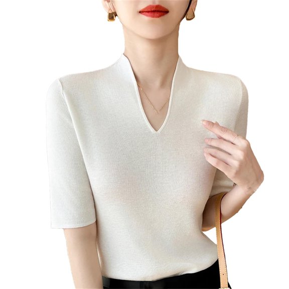 Spring and Summer Short Cashmere Sweater Short Sleeve Pullover T-Shirt