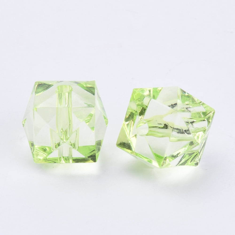 500 g Transparent Acrylic Beads Faceted Cube Lawn Green 10x10x8mm Hole: 1.5mm about 900pcs/500g