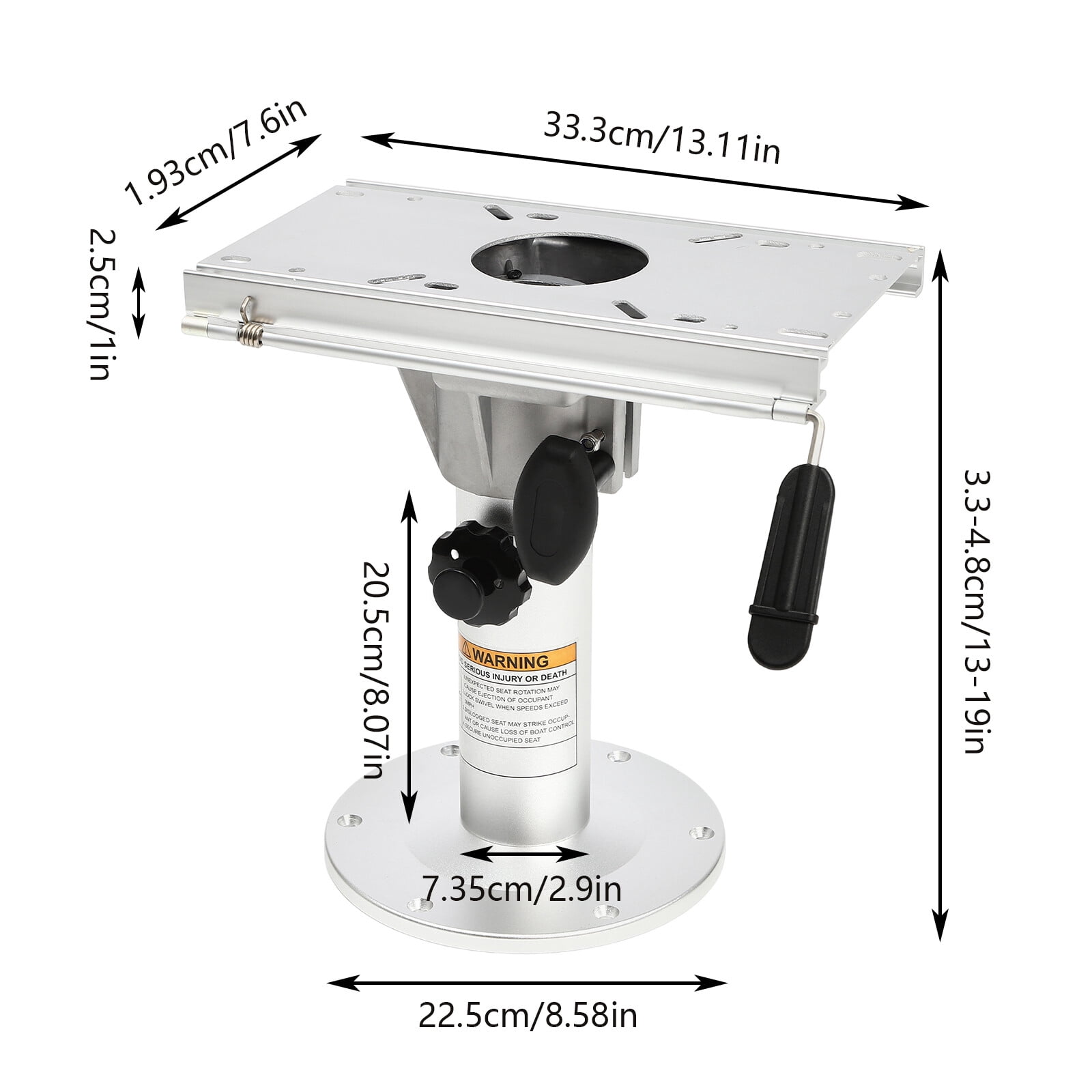 Adjustable Boat Seat Pedestal, 13"–19" Height, Aluminum Alloy Marine Seat Stand with Sliding Base & 8.58" Round Base, Universal Fit for Fishing Boats, Yachts & Speedboats
