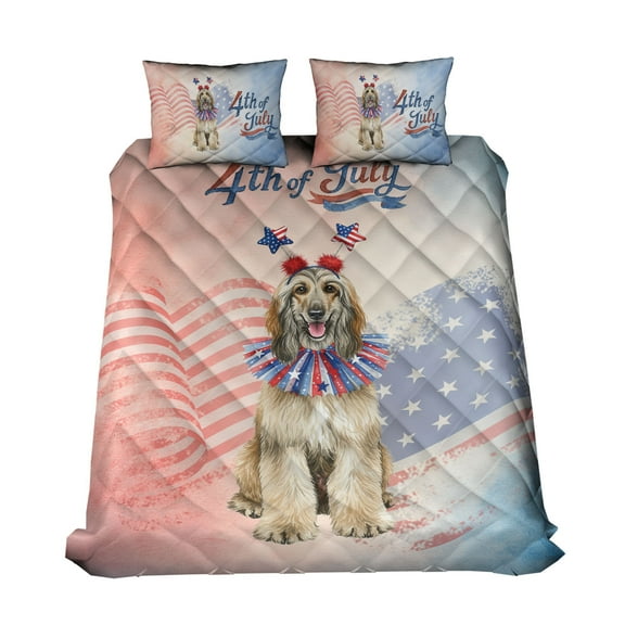 4th of July Afghan Hound Celebrates Independence Day Quilt Bedding Set Dog Lover 1 Blanket Bed Cover 2 Pillowcases - 12010