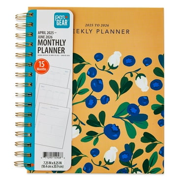 Pen+Gear Monthly Medium (7.25" x 8.25") Planner Blueberry & Floral 15-Month April 2025-June 2026