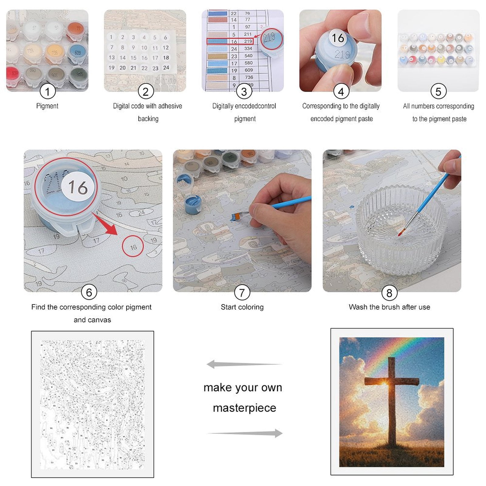 Paint by Numbers Kit for Adults, Sunset Wooden Cross Rainbow Sky Paint by Numbers, Easy Paint by Numbers Kit for Adults Beginner, DIY Adult Paint by Number Kits on Canvas, Home Decor